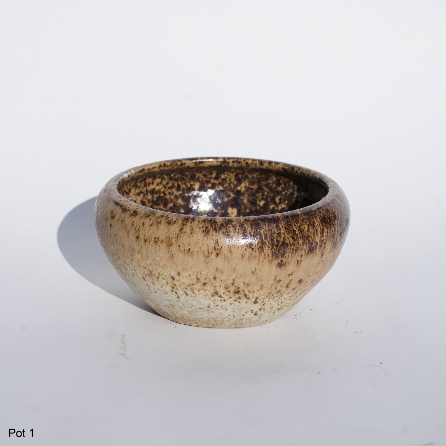 4" Ceramic Brown & Tan Glazed Pot